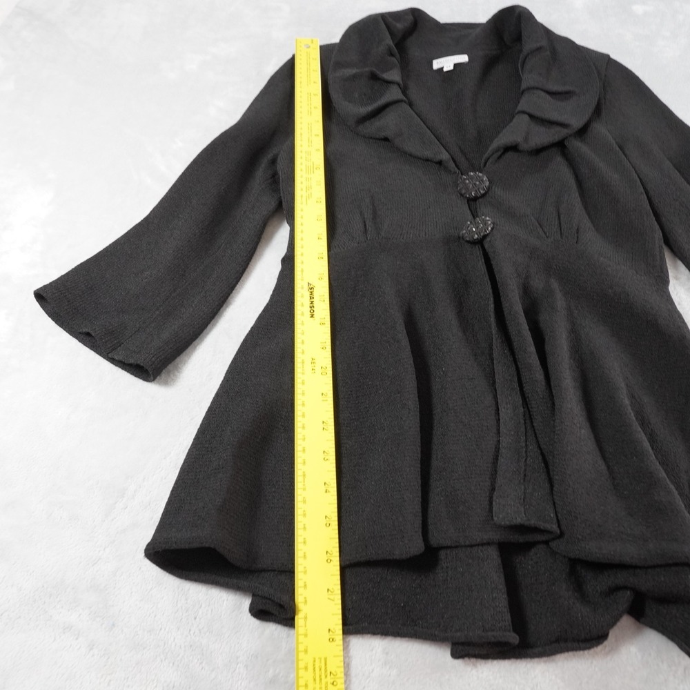 Ball of Cotton Hand Loomed Cardigan Womens M Black Peplum Pleated Collar Jacket - Picture 6 of 13